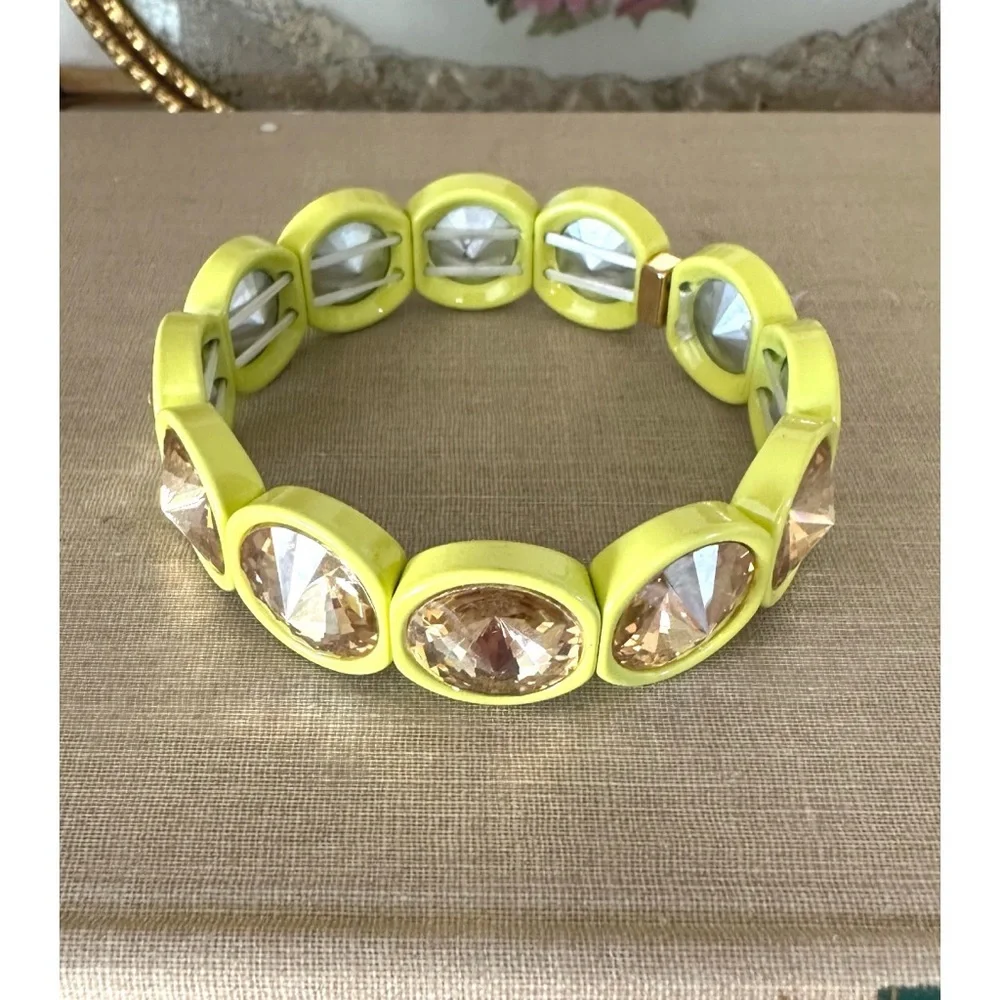 Yellow Big Crystal Elastic Enamel Stretch Bracelet, NEW